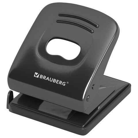 Дырокол металлический BRAUBERG "Office style", до 30 листов, черный, 273954 - фото 1