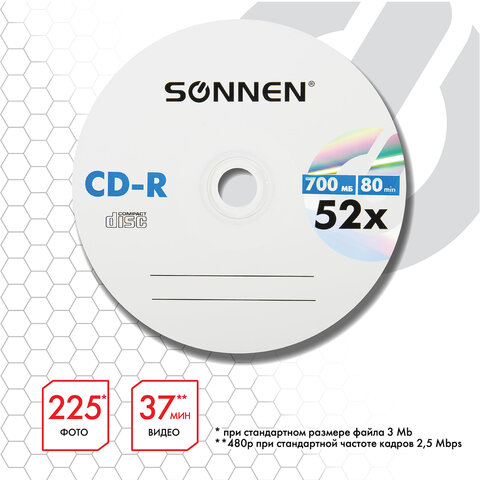Диски CD-R SONNEN, 700 Mb, 52x, Cake Box (упаковка на шпиле) КОМПЛЕКТ 25 шт., 513531 - фото 8