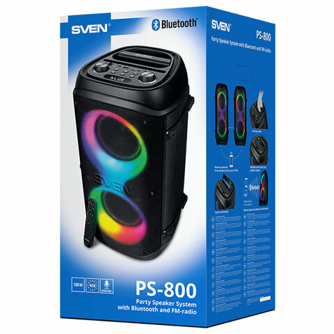 Колонка портативная SVEN PS-800, 100 Вт, TWS, Bluetooth, FM, USB, microSD, LED-дисплей, черная, SV-021511 - фото 15