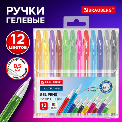 Ручки гелевые BRAUBERG "ULTRA GEL", НАБОР 12 ЦВЕТОВ, стандартный наконечник 0,5 мм, линия письма 0,35 мм, 144278 - фото 19