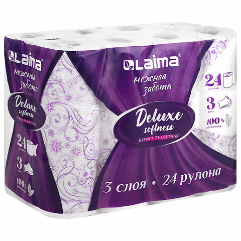 Бумага туалетная 3-х слойная, 24 рулона (24х16,5 м), LAIMA Deluxe, 100% целлюлоза, 115397 - фото 8