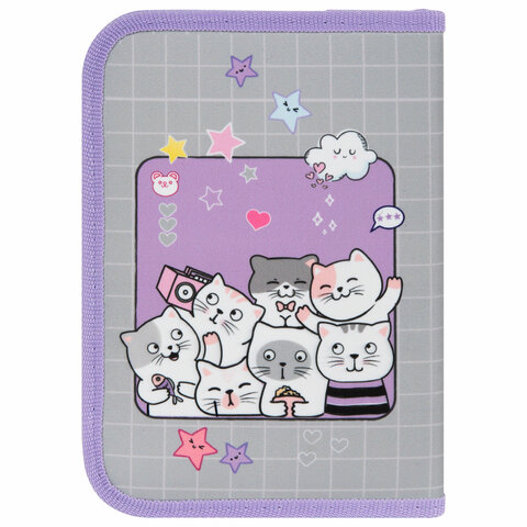 Пенал ПИФАГОР, 1 отделение, 2 откидные планки, полиэстер, 20х14 см, "Cats selfie", 273477 - фото 3