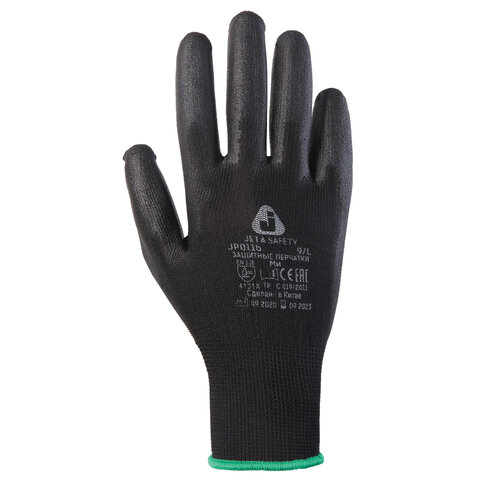 Перчатки нейлоновые JETA SAFETY, полиуретановое покрытие, КОМПЛЕКТ 12 пар, размер 9 (L), черные, JP011b, JP011b-L - фото 1