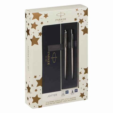 Набор PARKER "Jotter Stainless Steel GT": шариковая ручка синяя и перьевая ручка синяя, 2093258 - фото 1