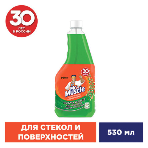 Средство для мытья стекол и зеркал (сменный флакон) 530 мл, МИСТЕР МУСКУЛ "Утренняя роса" - фото 3