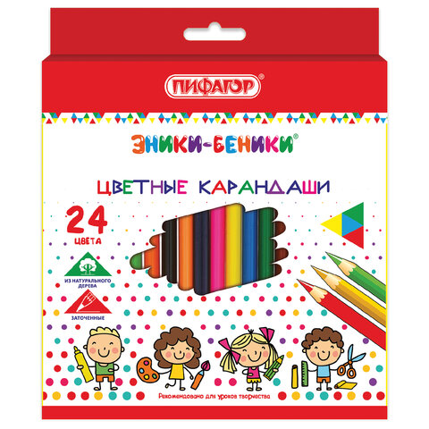 Карандаши цветные ПИФАГОР "ЭНИКИ-БЕНИКИ", 24 цвета, шестигранные, натуральное дерево, 181348 - фото 1