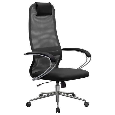 Кресло офисное МЕТТА "SU-B-8" хром, ткань-сетка, сиденье мягкое, черное - фото 2