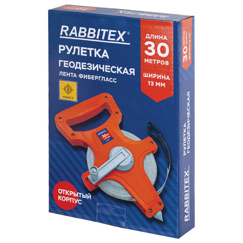 Рулетка геодезическая 30 м х 13 мм, лента фибергласс, открытый корпус, RABBITEX (РАББИТЕКС), 671367 - фото 1