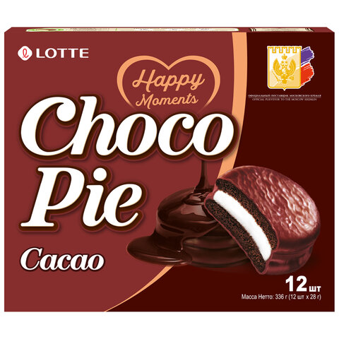 Печенье LOTTE "Choco Pie Cacao" ("Чоко Пай Какао"), глазированное, картонная упаковка, 336 г, 12 шт. х 28 г - фото 3