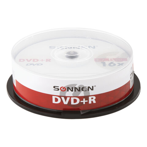 Диски DVD+R SONNEN, 4,7 Gb, 16x, Cake Box (упаковка на шпиле), КОМПЛЕКТ 25 шт., 513532 - фото 1