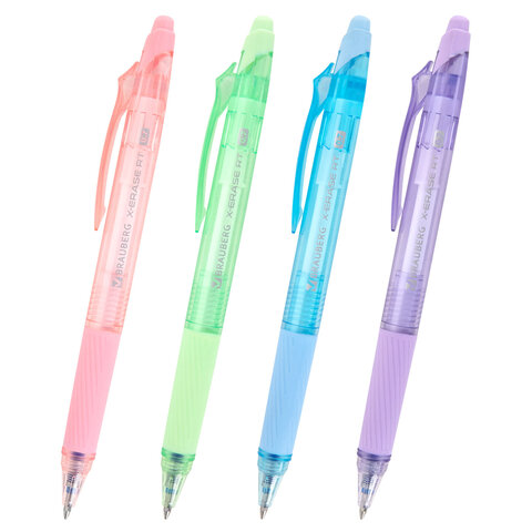 Ручки гелевые стираемые автоматические BRAUBERG "X-ERASE RT PASTEL COLOR", СИНИЕ, НАБОР 4 ШТ., пишущий узел 0,7 мм, линия 0,5 мм, 144426 - фото 13