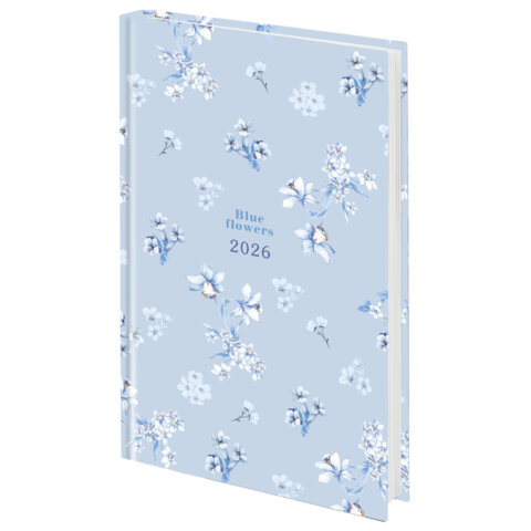 Ежедневник датированный 2026 145х215 мм, А5, STAFF, ламинированная обложка, "Blue Flowers", 117316 - фото 1
