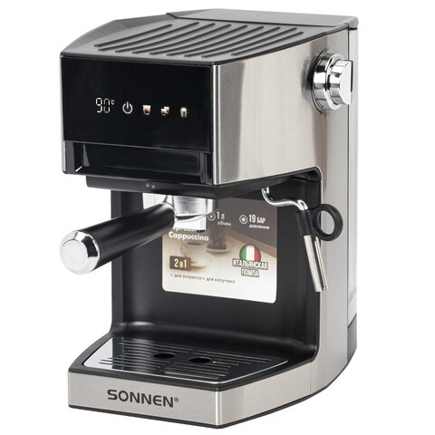 Кофеварка рожковая с дисплеем SONNEN CM-2066, ручной капучинатор, сенсор, 1 л, 950 Вт, 19 бар, 457882 - фото 1