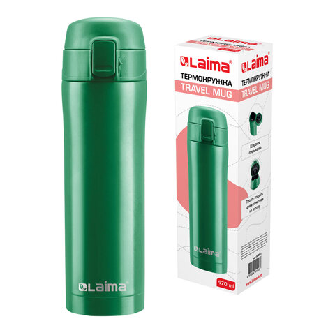 Термокружка 470 мл из нержавеющей стали SUS304, изумрудно-зеленый бархат матовый, LAIMA, 608823 - фото 1