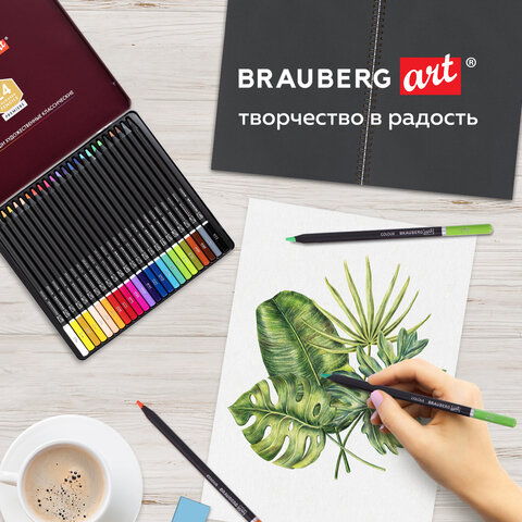 Карандаши цветные художественные BRAUBERG ART PREMIERE, 24 цвета, МЯГКИЙ грифель 4 мм, металл, 181541 - фото 16