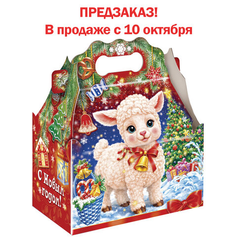 Подарок новогодний "ОВЕЧКА С КОЛОКОЛЬЧИКОМ", НАБОР конфет 1000 г, картонная коробка, МОСУПАК, 324091/МГ26016 - фото 1