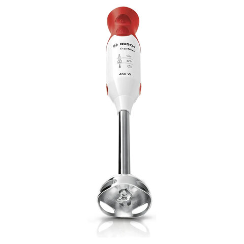 Блендер погружной BOSCH MSM64110, 450 Вт, 2 скорости, 1 насадка, стакан, белый/красный - фото 2