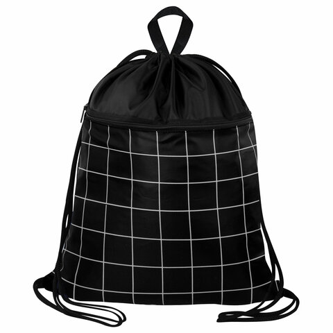 Мешок для обуви BRAUBERG БОЛЬШОЙ, с ручкой, карман на молнии, сетка, 49х41 см, "Checkered", 272404 - фото 1