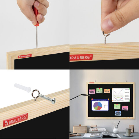 Доска для мела магнитная 50х70 см, черная, деревянная рамка, BRAUBERG "Wood", 238803 - фото 8