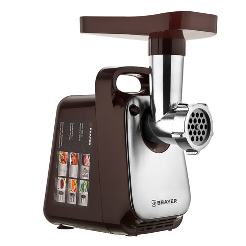 Мясорубка BRAYER BR1601, 1300 Вт, производительность 1,5 кг/мин, металлический шнек, реверс, пластик, коричневая/серебро - фото 4