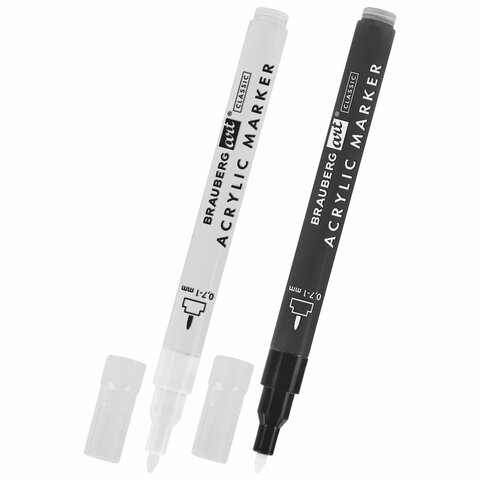 Маркеры акриловые для рисования и хобби, 2 цвета ЧЕРНЫЙ/БЕЛЫЙ, линия 0,7-1 мм, BRAUBERG ART, 152527 - фото 2