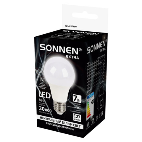Лампа светодиодная SONNEN EXTRA, 7 (60) Вт, Е27, груша, нейтральный белый, 30000 ч, LED A60-7W-4000-Е27, 457890 - фото 3