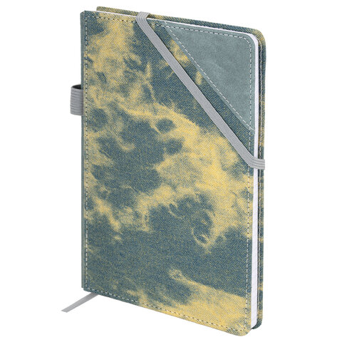 Блокнот А5 135x210 мм BRAUBERG "Denim", ткань/экокожа, резинка, держатель, 80 л., клетка, синий, 117139 - фото 2