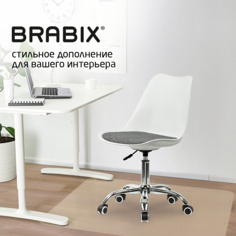 Кресло стул BRABIX "Eames MG-310 CH", хром, пластик белый, ткань серая, 532924 - фото 16