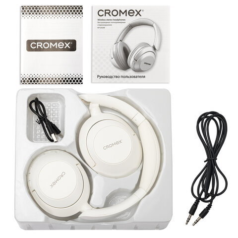 Наушники беспроводные полноразмерные складные раздвижные, CROMEX (КРОМЕКС) HP-043W, Bluetooth 5.4, белые, 514120 - фото 9