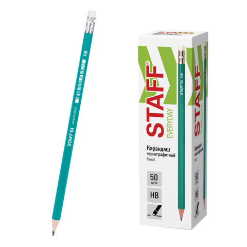 Карандаш чернографитный с ластиком STAFF EVERYDAY BLP-GRN, 1 шт., НВ, пластик., корпус зеленый, 181939 - фото 1