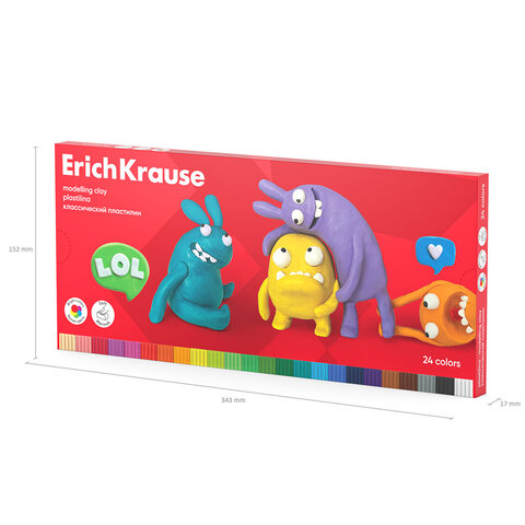 Пластилин классический ERICH KRAUSE "Jolly Friends", 24 цвета, 432 г, со стеком, 61350 - фото 4