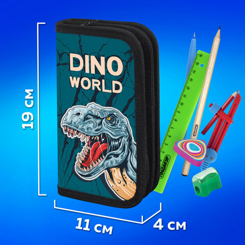 Пенал ПИФАГОР, 2 отделения, ламинированный картон, 19х11 см, "Dino world", 272249 - фото 11