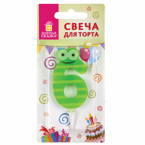 Свеча-цифра для торта "6" "С глазками", 6 см, ЗОЛОТАЯ СКАЗКА, с держателем, в блистере, 591409 - фото 4