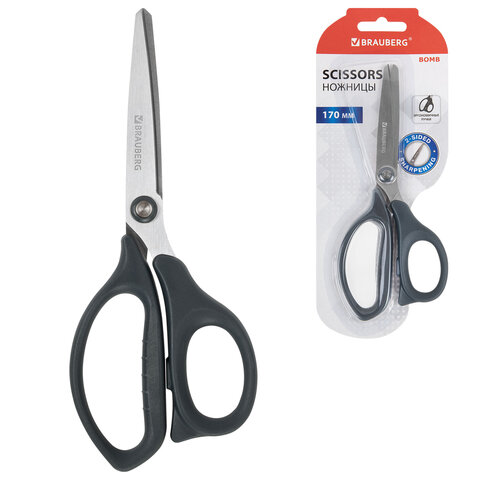 Ножницы BRAUBERG "BOMB", 170 мм, графитовый цвет, 2-сторонняя заточка, эргономичные, 238857 - фото 4