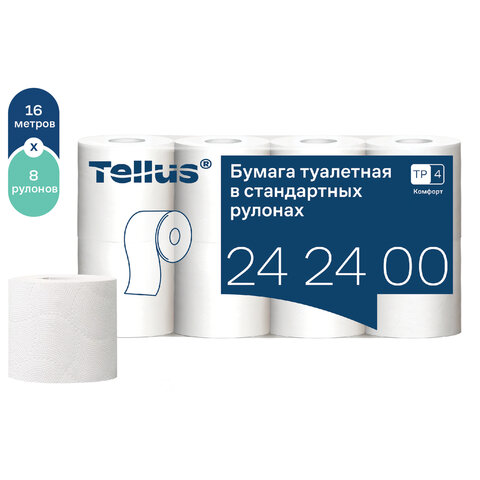 Бумага туалетная Tellus/TORK КОМФОРТ (Система ТР4), спайка 8 рулонов по 16 метров, 3-слойная, 242400 - фото 1