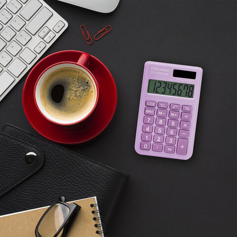 Калькулятор карманный CROMEX (КРОМЕКС) CX-210N-LV (96х62 мм), 8 разрядов, двойное питание, сиреневый, 273836 - фото 7