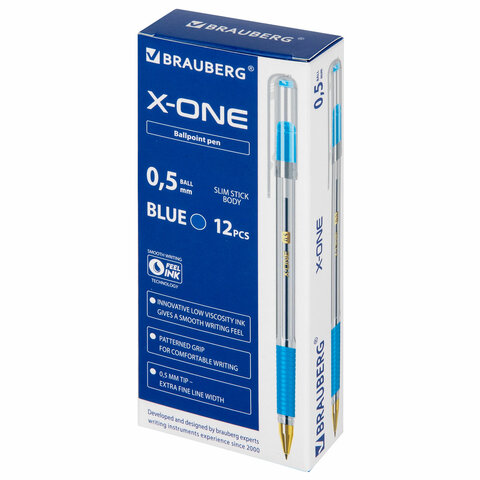 Ручка шариковая с грипом BRAUBERG "X-ONE", СИНЯЯ, корпус прозрачный, узел 0,5 мм, линия письма 0,35 мм, 143985 - фото 9