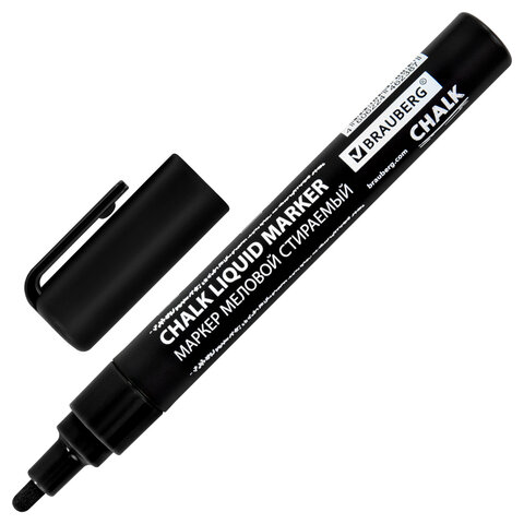 Маркер меловой CHALK LIQUID MARKER, ЧЕРНЫЙ, 3 мм, стираемый, BRAUBERG "CHALK", 152600 - фото 2
