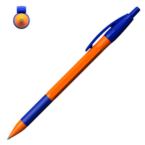 Ручка шариковая автоматическая с грипом ERICH KRAUSE "R-301 Orange", СИНЯЯ, узел 1,0 мм, линия письма 0,35 мм, 46762 - фото 5