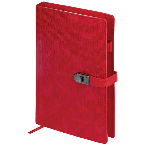 Ежедневник недатированный А5 152х220 мм BRAUBERG "Sirius", под кожу, застежка 160 л., красный, 116212 - фото 1