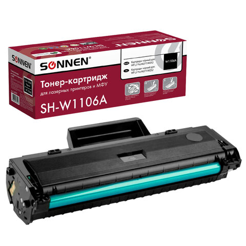 Картридж лазерный SONNEN (SH-W1106A) С ЧИПОМ для HP Laser107/135 ВЫСШЕЕ КАЧЕСТВО, черный, 1000 страниц, 363970 - фото 1
