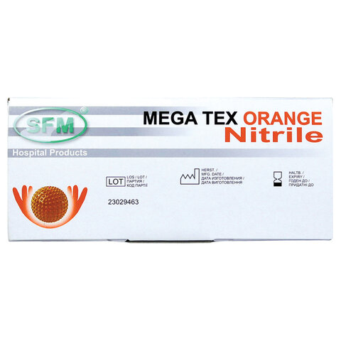 Перчатки нитриловые сверхпрочные с текстурой SFM MEGA TEX ORANGE, Германия, 25 пар (50 штук), размер XL (очень большой), 4036534915202 - фото 5