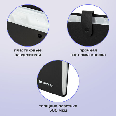 Папка-органайзер на кнопке 12 отделений, BRAUBERG "Extra", А4, черная с белым, 271930 - фото 12