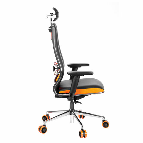 Кресло компьютерное МЕТТА "ErgoLife" 10 B2-160D, 2D-подголовник, экокожа/сетка, черное/оранжевое - фото 5
