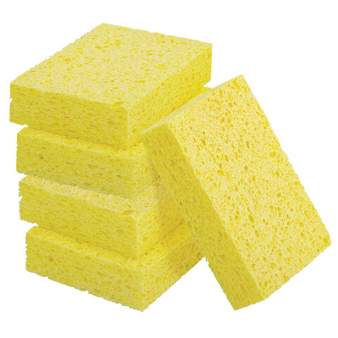 Губки для посуды 110х70х20 мм, ЦЕЛЛЮЛОЗНЫЕ, КОМПЛЕКТ 5 штук, желтые, LAIMA, 700259 - фото 3