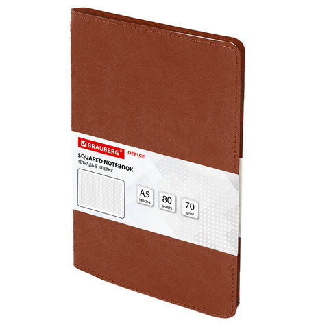 Бизнес-тетрадь на гребне А5 148x218 мм, BRAUBERG "Office PRO", под кожу, клетка, 80 л., коричневая, 111044 - фото 2