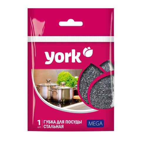 Губка (мочалка) металлическая, 40 г, МЕГА, для посуды, гриля, плиты, YORK, 003030 - фото 2