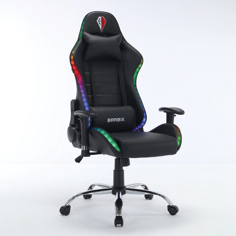 Кресло компьютерное BRABIX "Lumen GM-150 RGB", подсветка, две подушки, экокожа, черное, 532801 - фото 1