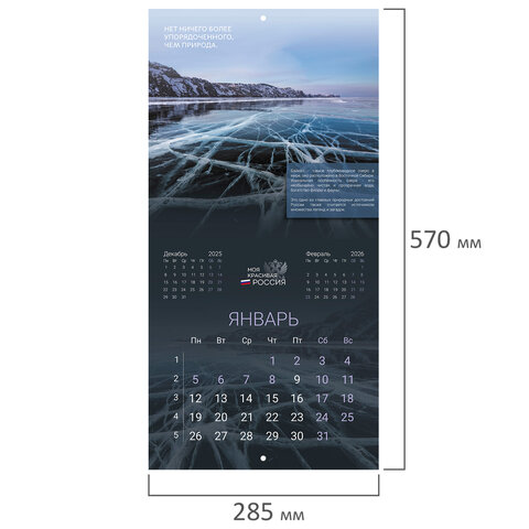 Календарь настенный перекидной 2026 г., BRAUBERG, 12 листов, 28,5х28,5 см, "Природа России", 116926 - фото 3
