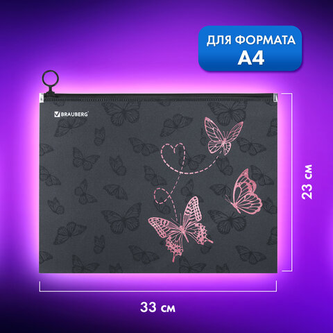 Папка для тетрадей BRAUBERG А4, 1 отделение, пластик, на zip-lock-молнии, "Neon butterflies", 272103 - фото 8